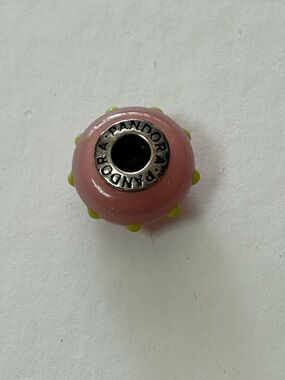 Pandora Pink Bead Charm with Lime Accents
